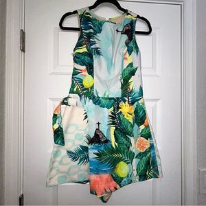 Angelique Tropical Floral Mix Print Sleeveless Wrap Skort Romper